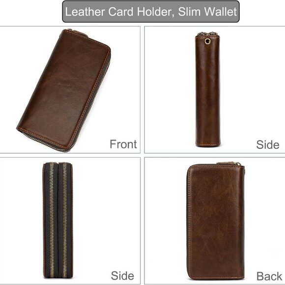 Multi-Functional Genuine Leather Wallet for Men - Compact Dual-Zippered Design - Picture 7 of 9